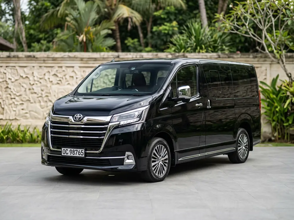 Metallic black HiAce Luxury 6-seat VIP lounge van, chauffeur-driven in Bali